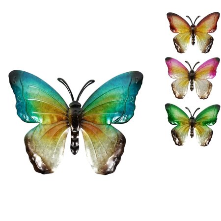 Merkloos Tuin decoratie muur vlinders - Muur decoratie metaal - 30 x 40 cm - Set van 4 stuks