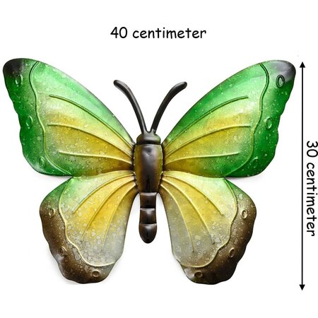 Merkloos Tuin decoratie muur vlinders - Muur decoratie metaal - 30 x 40 cm - Set van 4 stuks