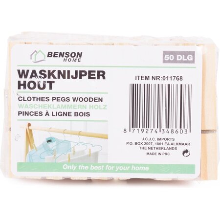 Benson Benson Wasknijpers Hout - 50 stuks