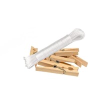 Set waslijn met een haak + 50 wasknijpers - Drooglijn - Waslijndraad - Wit - 20 m