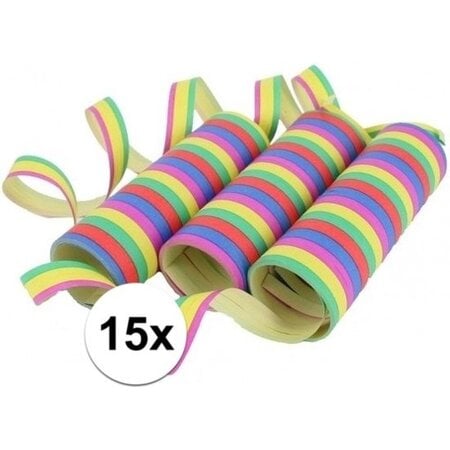 Merkloos Serpentines - 15x rollen - gekleurde papier stroken mix - versiering - feestartikelen
