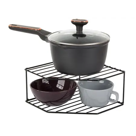 Verk Group Keukenrek - Bordenrek hoekkast - Servies - Badkamerrek - Metaal - Zwart