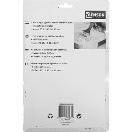 Benson Verfkwast set plat - 5 maten - blisterverpakking - ideaal voor 2 componenten producten