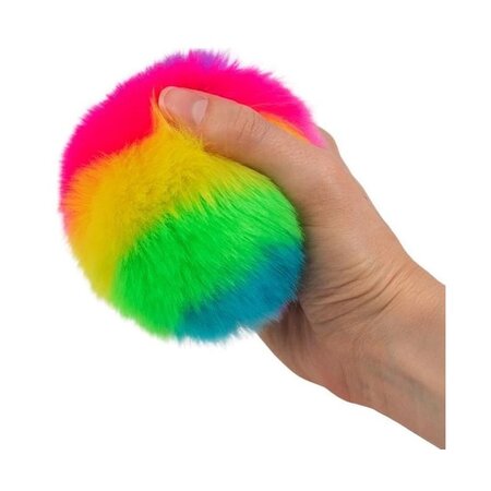 Trendhaus Fluffy regenboog stressbal - Speelbal - Soft density - Ø 7 cm - Multicolor