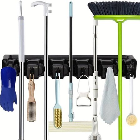 Merkloos Ophangsysteem bezem en tuingereedschap - Bezemhouder voor 5 stelen - Wandhouder - Gereedschapshouder - Zwart