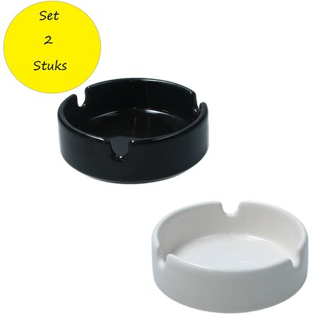 Jean Products 2 Keramische asbakken - Set van 2 - Wit & zwart - Ø 9 cm