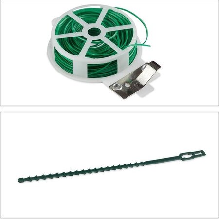 Relaxdays plantensteun - 110-delige set - stabiele clips - binddraad met snijder - rozen - groen