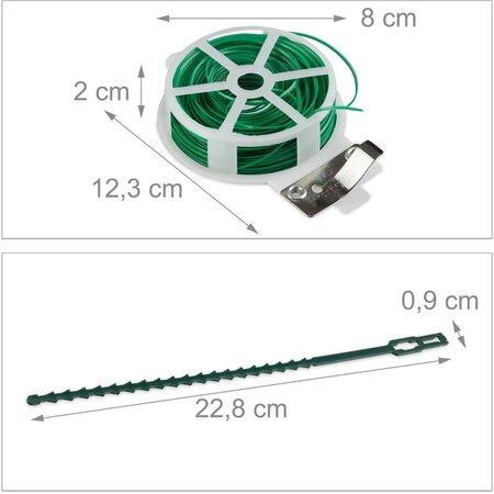 Relaxdays plantensteun - 110-delige set - stabiele clips - binddraad met snijder - rozen - groen