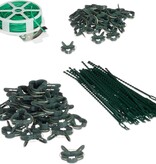Relaxdays plantensteun - 110-delige set - stabiele clips - binddraad met snijder - rozen - groen