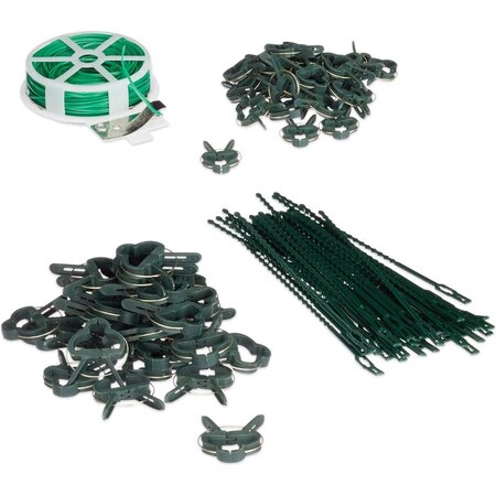 Relaxdays plantensteun - 110-delige set - stabiele clips - binddraad met snijder - rozen - groen