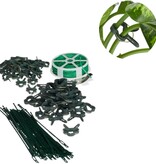 Relaxdays plantensteun - 110-delige set - stabiele clips - binddraad met snijder - rozen - groen