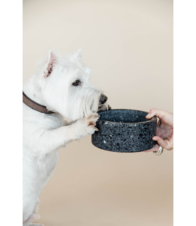 Hondenkom Terrazzo  Steen- Zwart