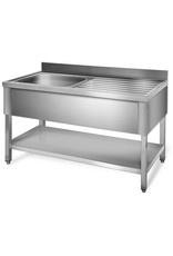 Q-Gastro Q-Gastro Robuster Edelstahl 1 Abfalleimer Spüle + erhöhte Kante 160x70 (Neu)