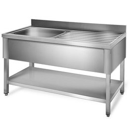 Q-Gastro Q-Gastro Robuste RVS 1 Baks Spoeltafel + opstaande rand 160x70 (Nieuw)