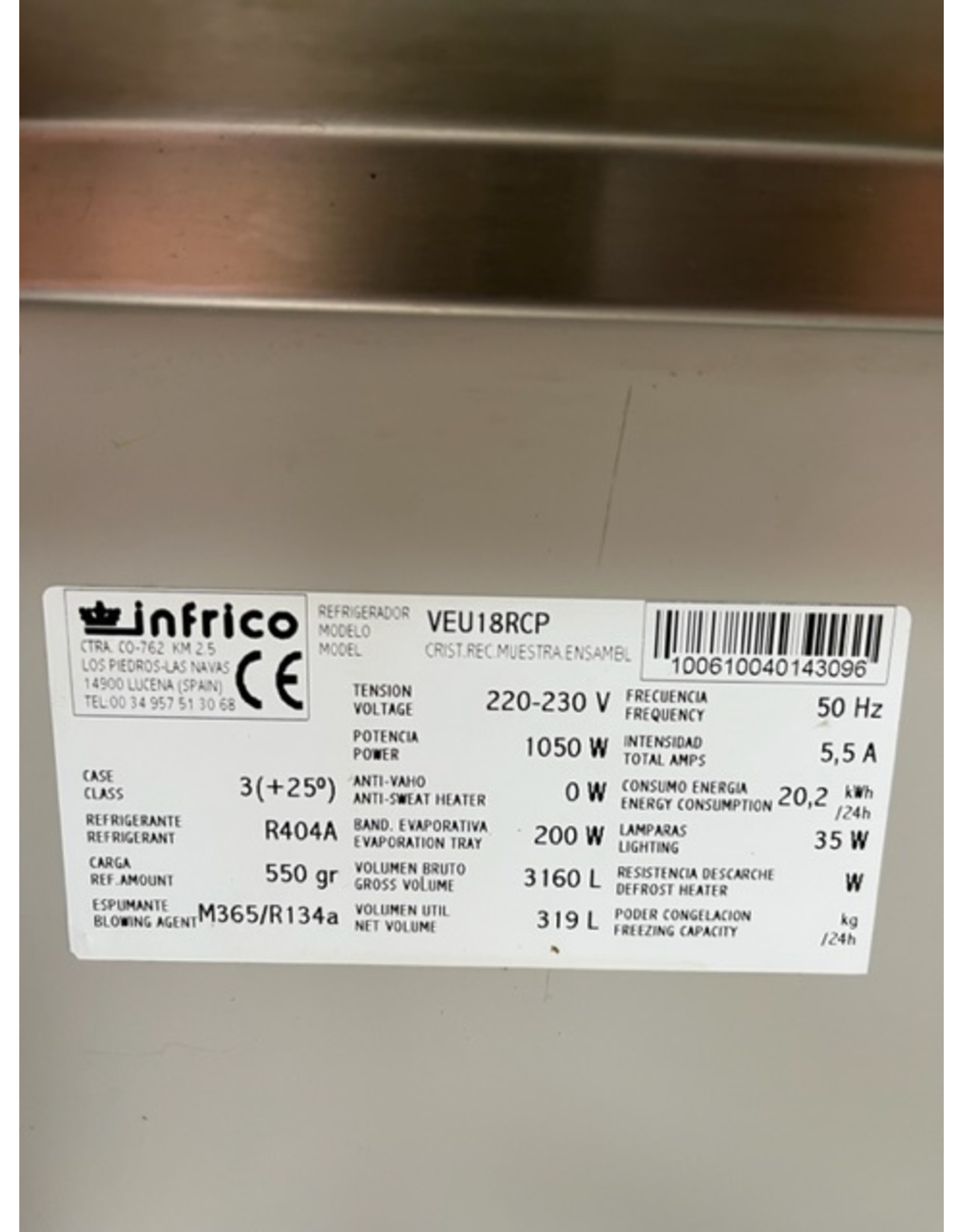 Infrico Infrico VEU18 RCP Kühlvitrine 230V