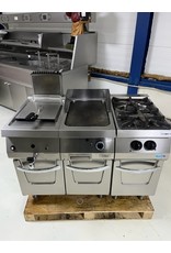 RVS Edelstahl-Back-Grill-Kochlinie (Grillplatte, 2-Flammen-Herd, 1 Pfannen-Fritteuse) Erdgas