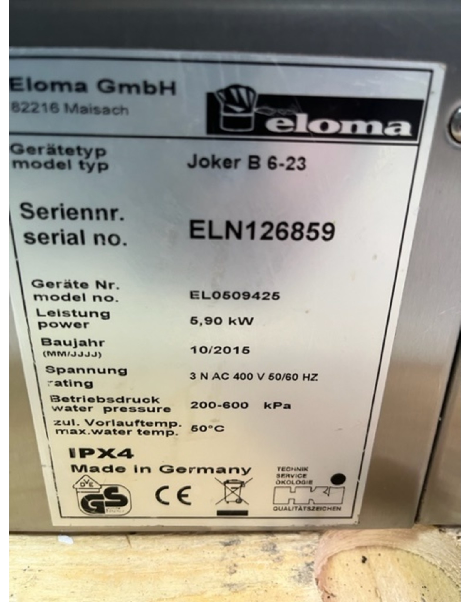 Eloma Eloma Jonker B 6-23 Combisteamer 380V