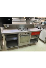 RVS Kocharbeitstisch aus Edelstahl (4-Flammen-Gasherd + Umluftofen) 230 V + Erdgas