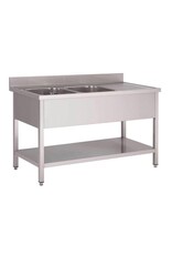 Q-Gastro RVS  2 baks Spoeltafel 160x70 met achteropstand en Bodemplaat (Nieuw!!)