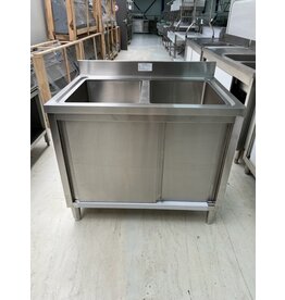 Q-Gastro Edelstahl-2-Becken-Spüle mit Unterschrank + erhöhtem Rand 100x70x85 (neu!!)