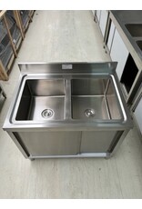 Q-Gastro Edelstahl-2-Becken-Spüle mit Unterschrank + erhöhtem Rand 100x70x85 (neu!!)