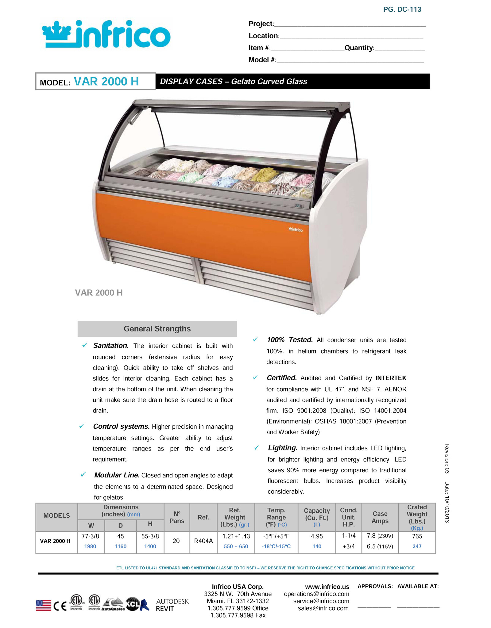 Infrico Infrico VAR2000H Aries Modular schepijsvitrine