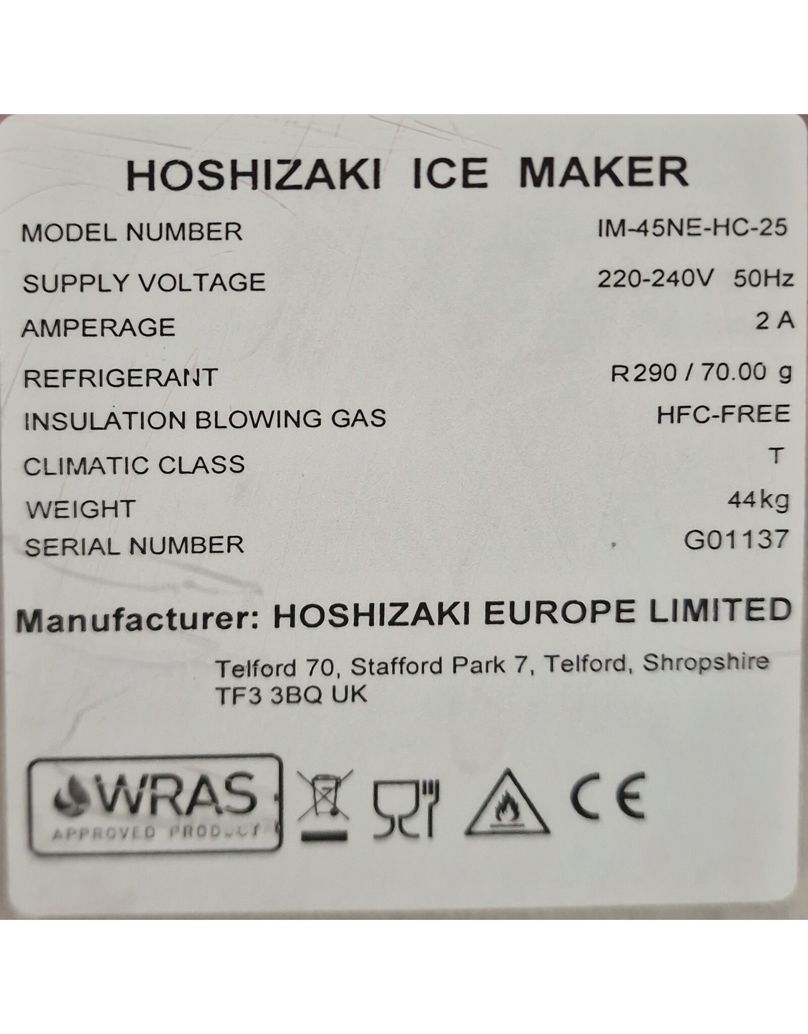 hoshizaki IM-45NE-HC25 Hoshizaki  ijsblokjes machine ZGAN 44kg/24h