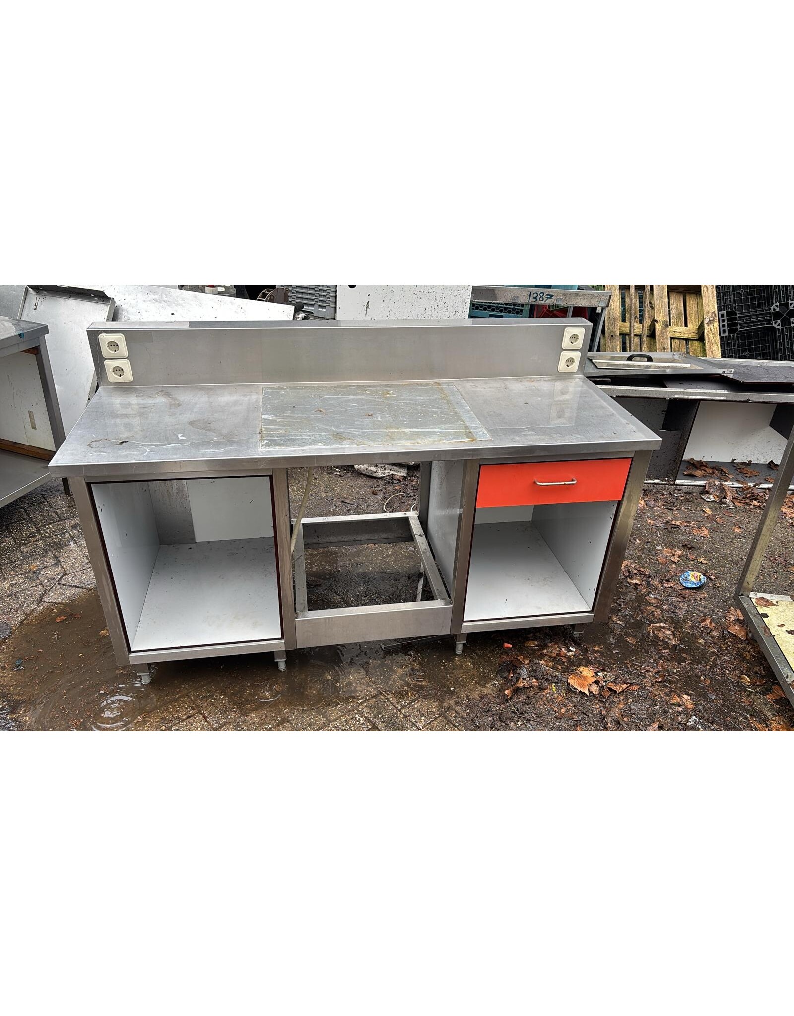 RVS werktafel met trespa kastwerk 180x70x115 bxdxh