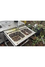 Aanvoertafel links dubbele spoelbak 123x75x90 bxdxh zware kwaliteit