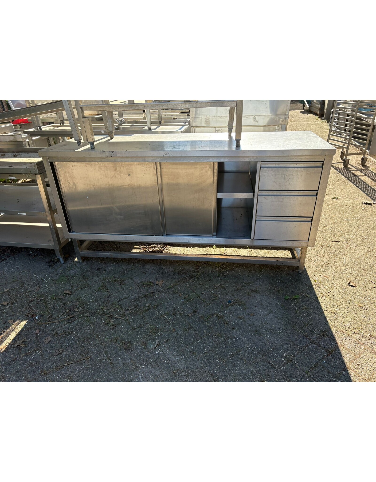 RVS werktafel met lades en schuifdeuren  B200x70x100
