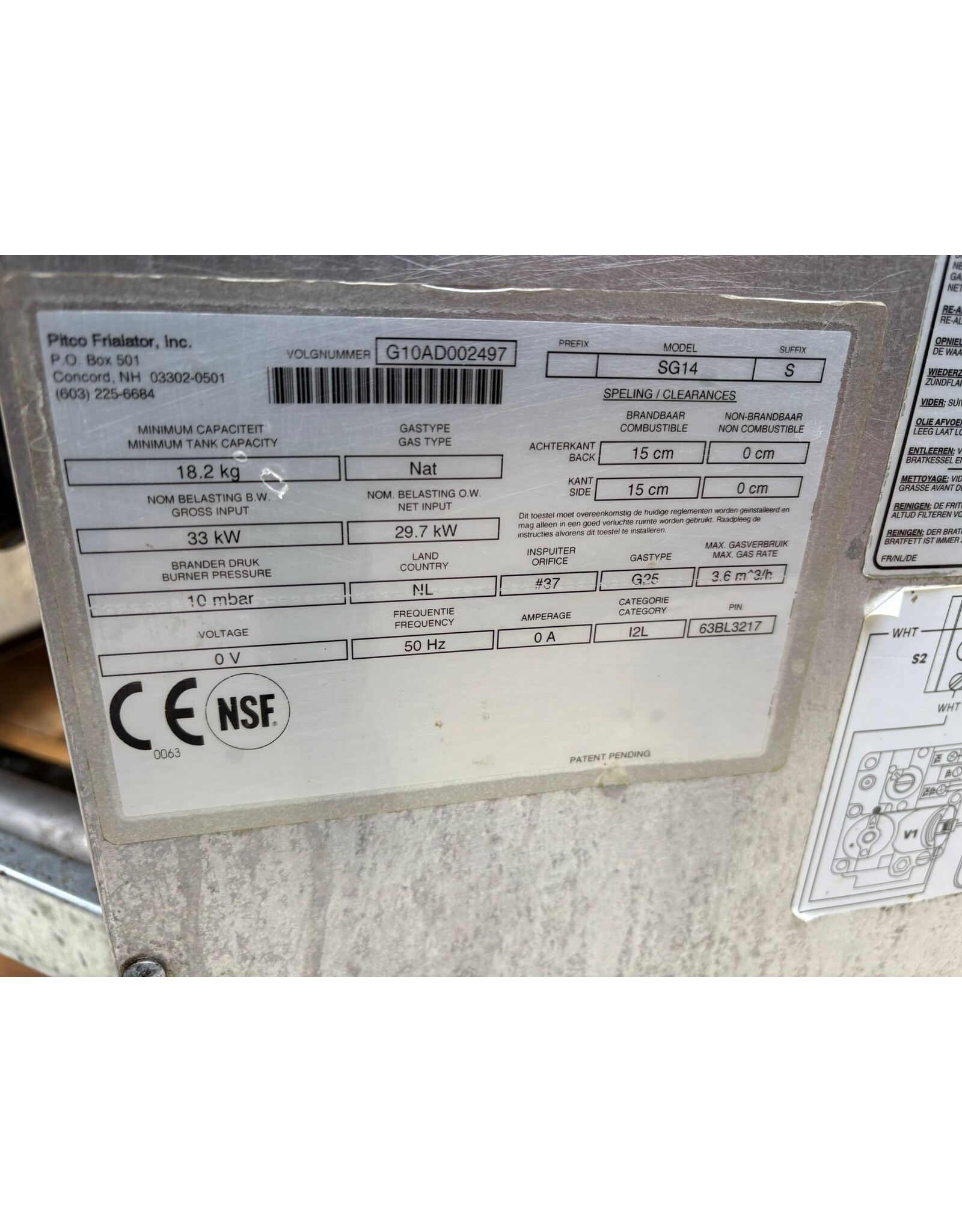 Pitco 7x Pitco aardgas prijs p st friteuse  SG14 40x87x117 zeer krachtig!