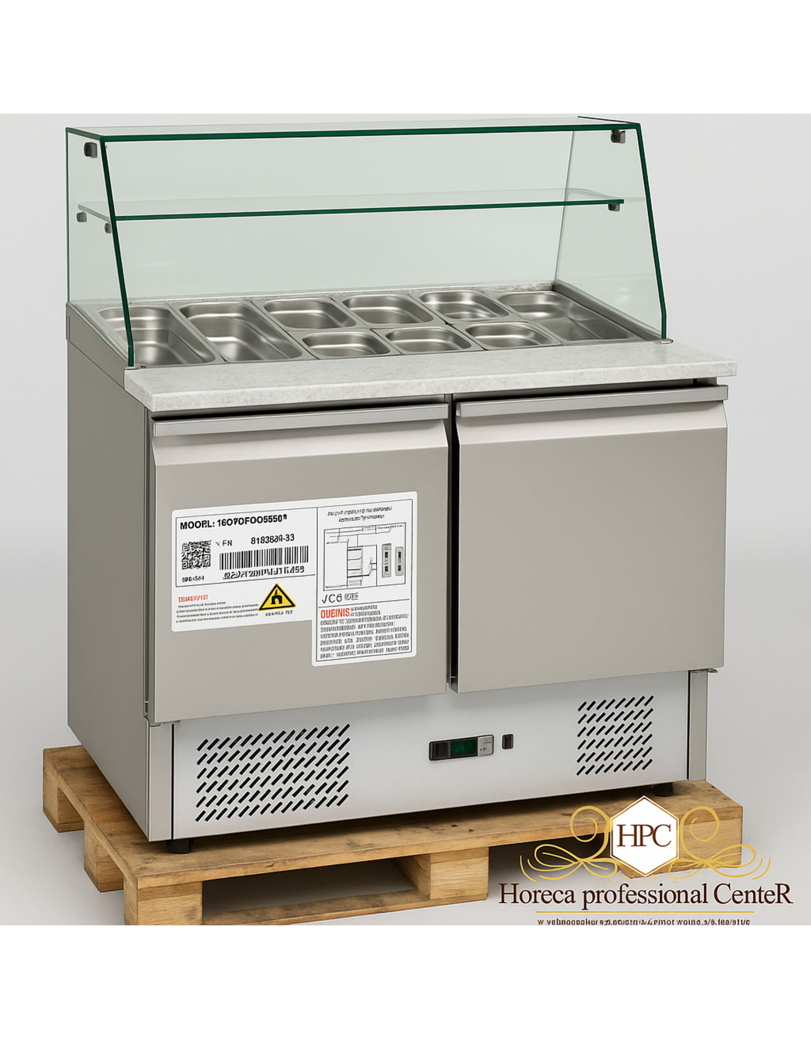 RVS Saladette Koelwerkbank met Glazen Opbouw