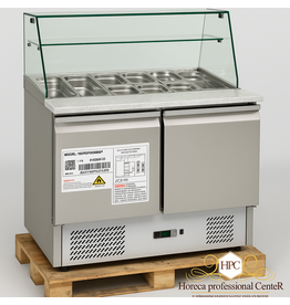 RVS Saladette Koelwerkbank met Glazen Opbouw