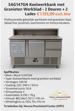 Koelwerkbank met Granieten Werkblad