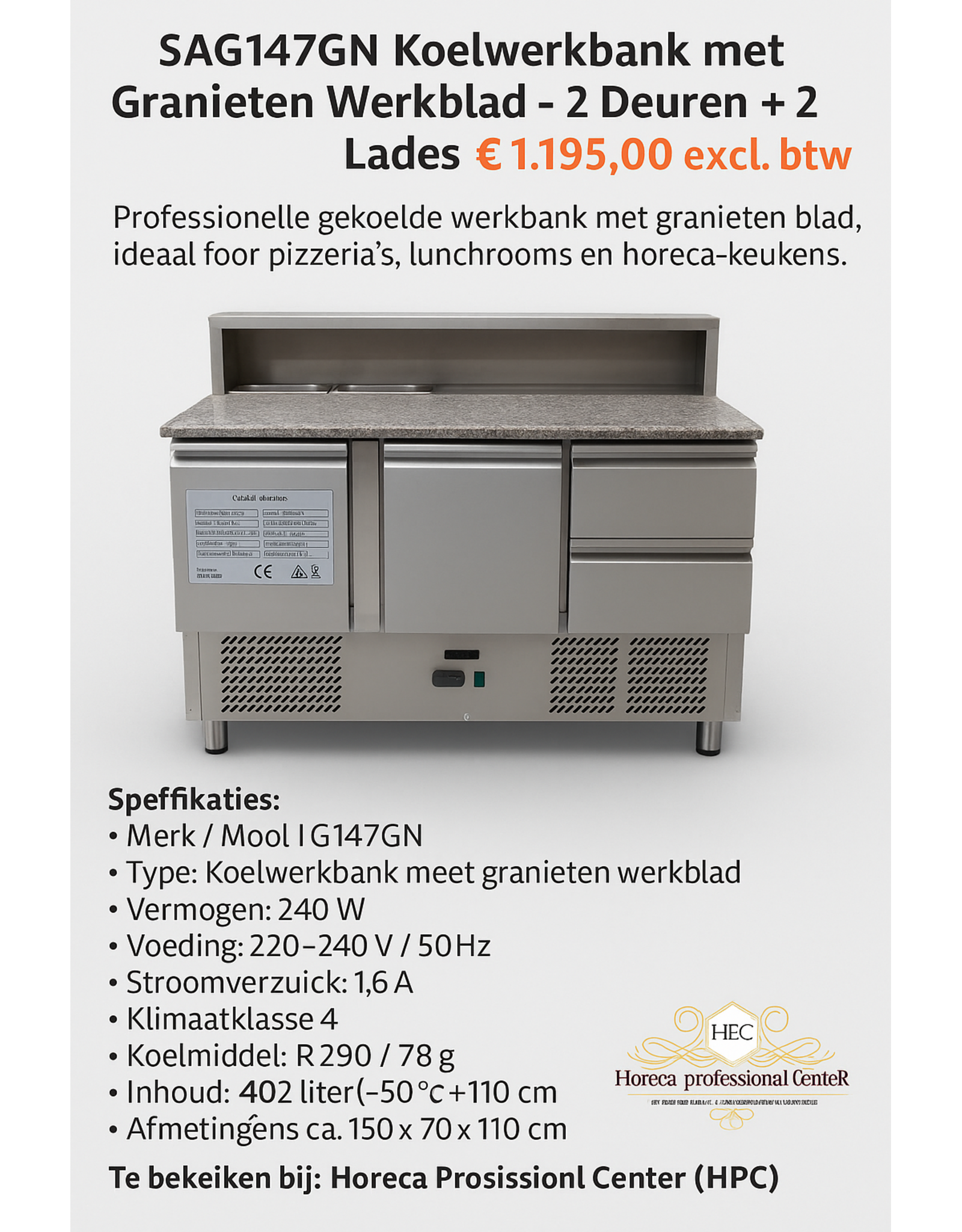 Koelwerkbank met Granieten Werkblad