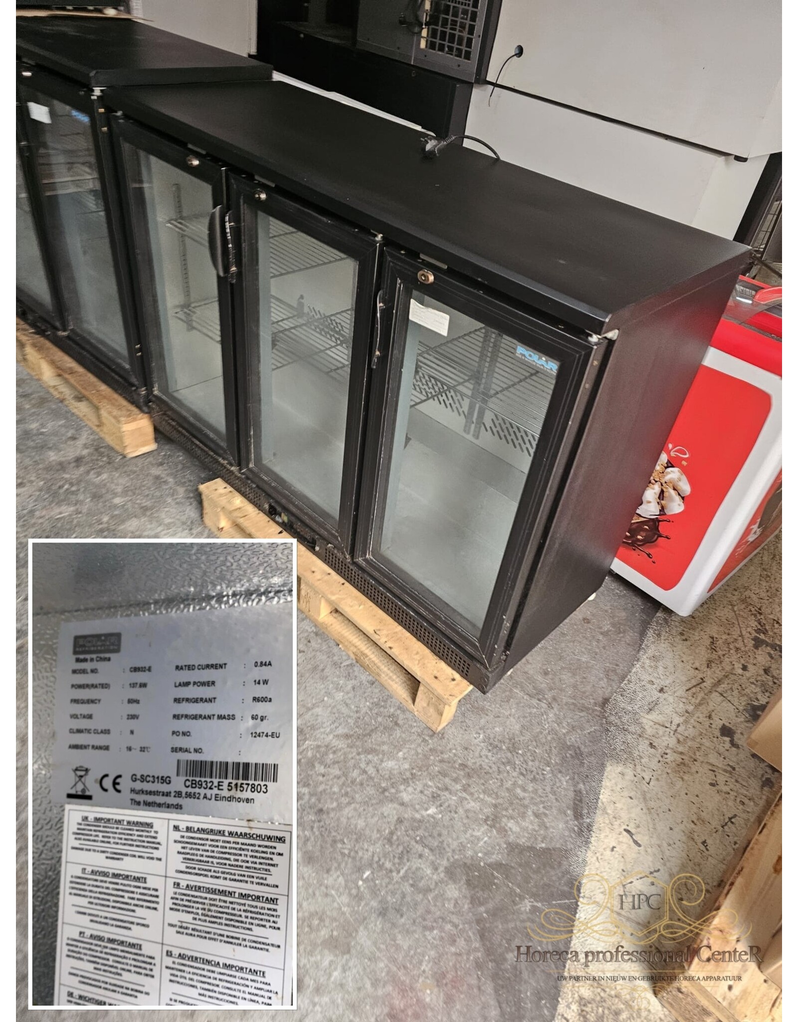 Polar Polar backbar koeler 3-deurs glas