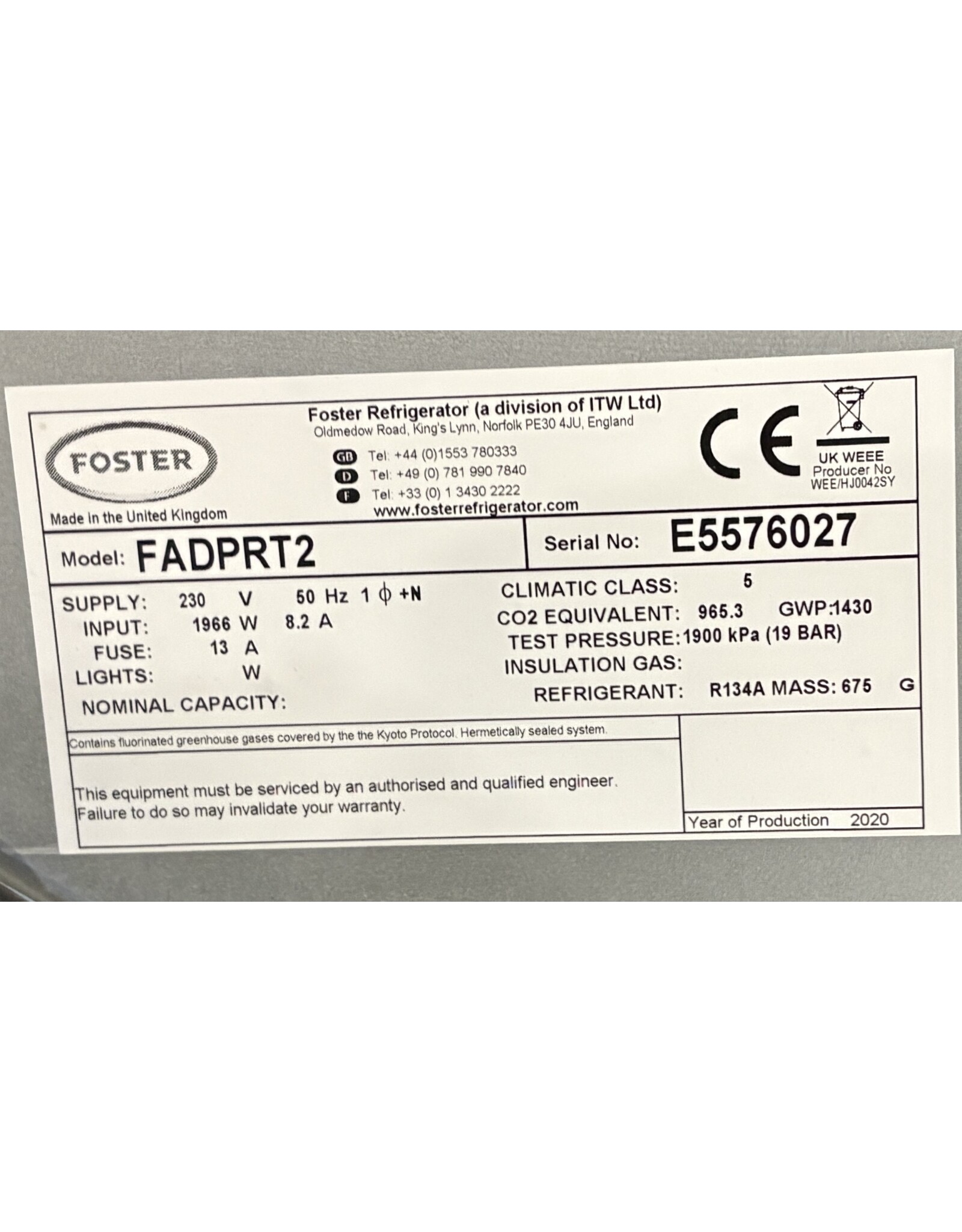Foster Foster FADPRT2 RVS Roll-In Koelkast