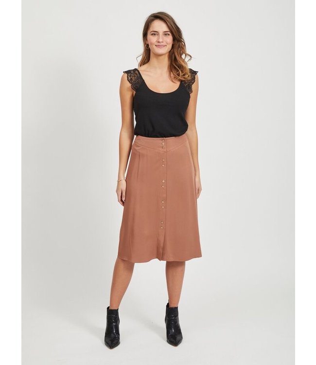 VILA VIMOROSE HW BUTTON MIDI SKIRT/SU RAWHIDE
