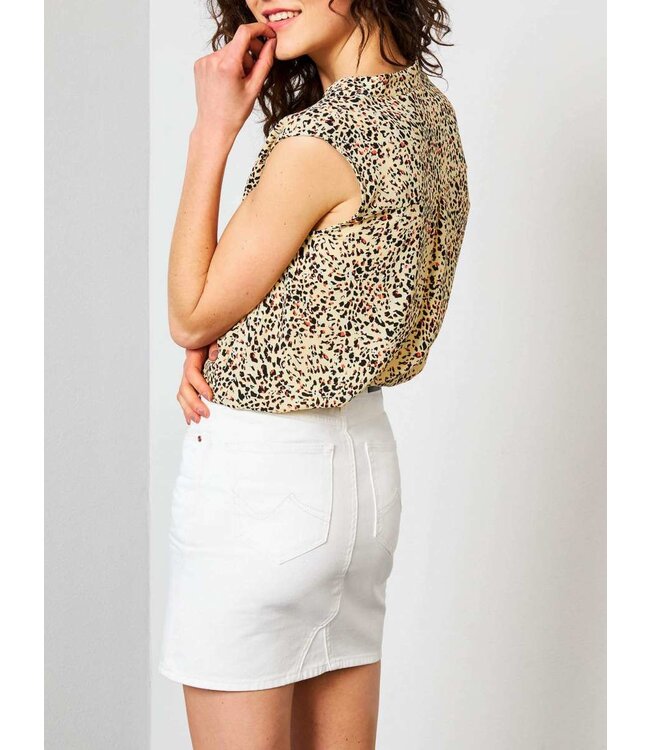 Petrol Mouwloze Blouse Animal Mellow yellow