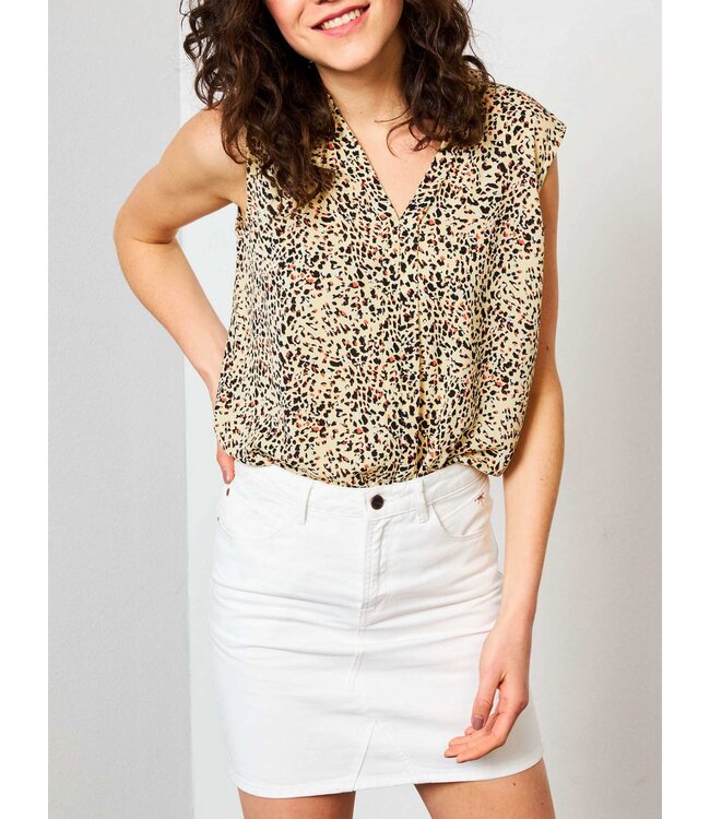 Petrol Mouwloze Blouse Animal Mellow yellow