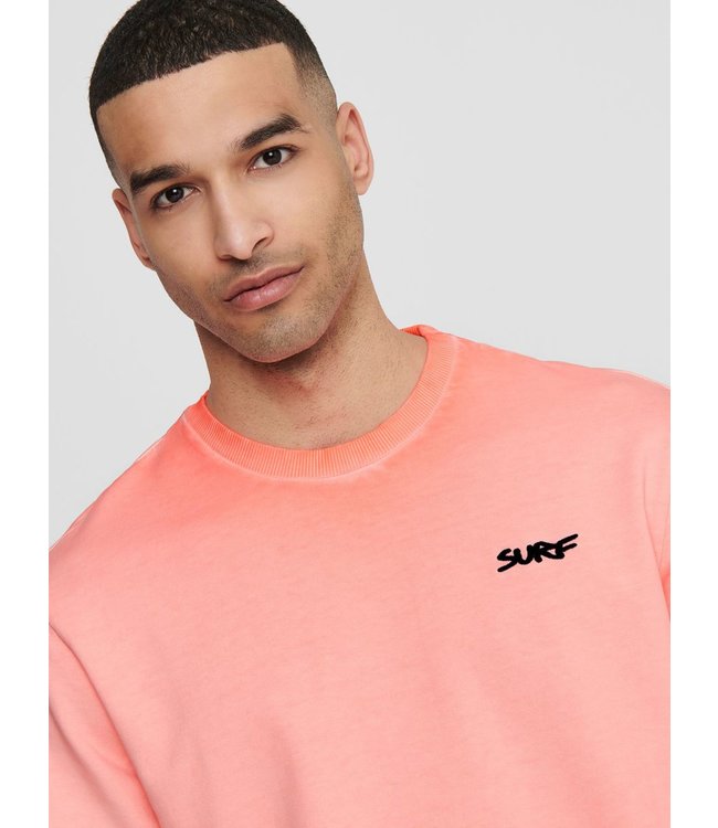 Only & Sons onsSURREY NEON CREW NECK SWEAT SHOCKING ORANGE