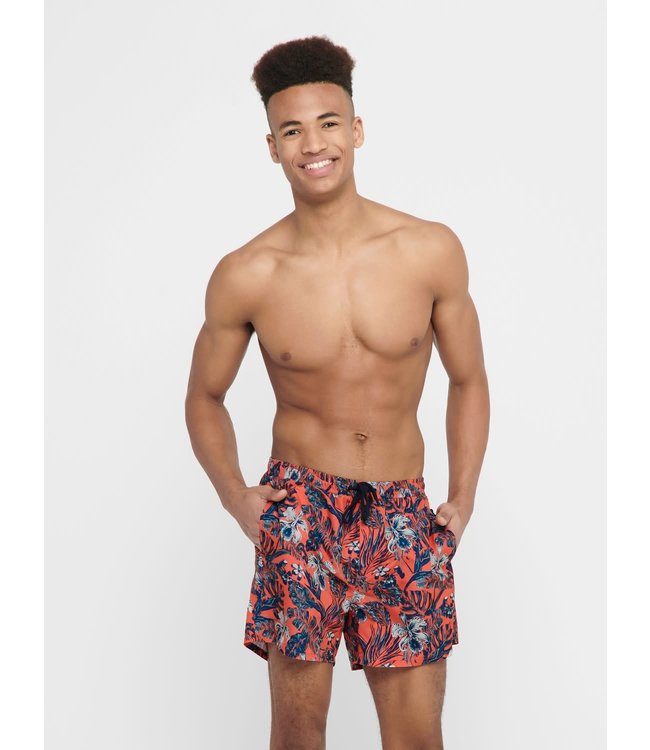 Only & Sons ONSTED SWIM AOP2 GD 6137 HOT CORAL