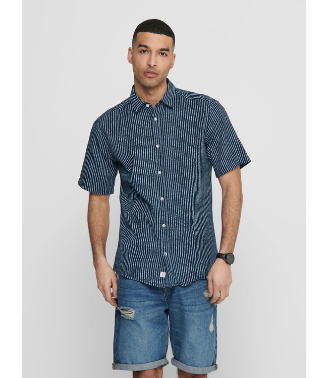 Only & Sons ONSCAIDEN SS HERRINGBONE STRIPE SHIRT AQUATIC