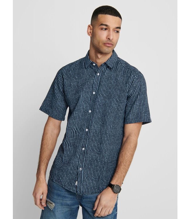 Only & Sons ONSCAIDEN SS HERRINGBONE STRIPE SHIRT AQUATIC