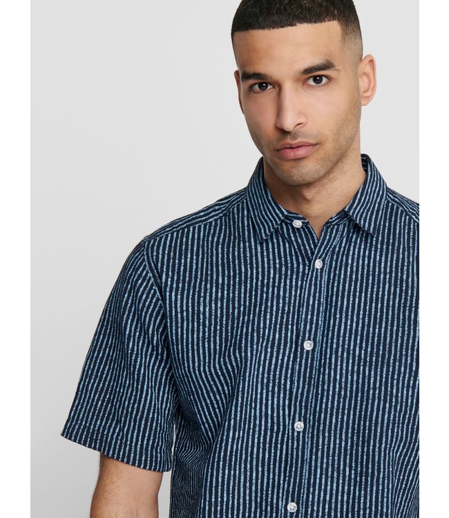 Only & Sons ONSCAIDEN SS HERRINGBONE STRIPE SHIRT AQUATIC