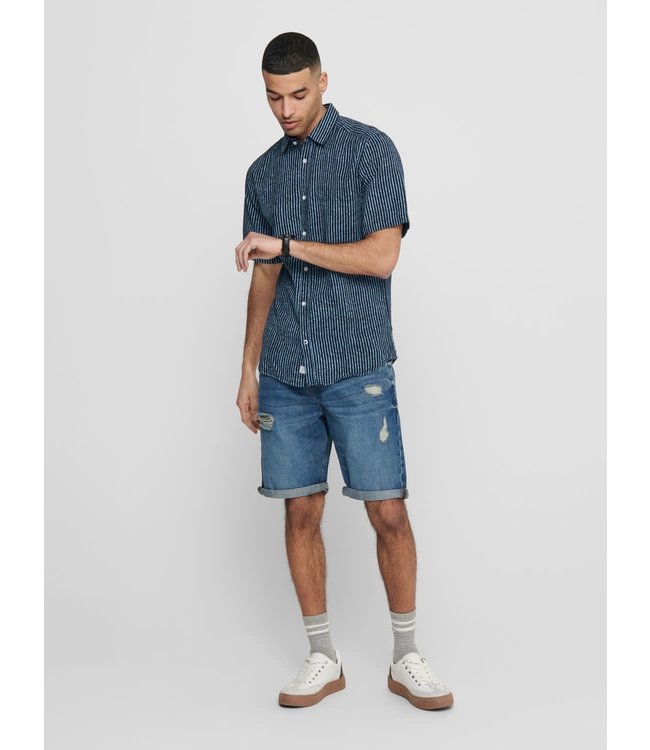 Only & Sons ONSCAIDEN SS HERRINGBONE STRIPE SHIRT AQUATIC
