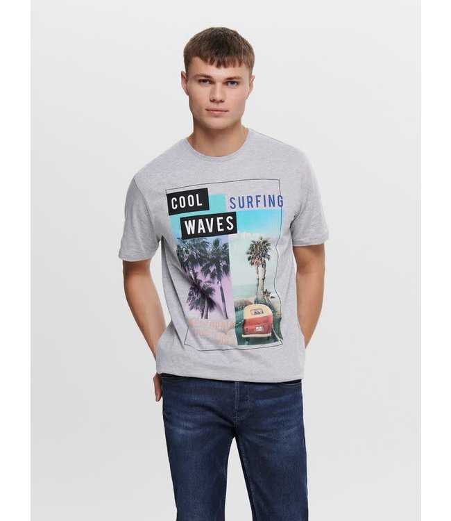 Only & Sons ONSCAM SLIM SS TEE LIGHT GREY MELANGE