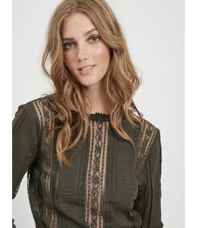 VILA VIOPSA L/S LACE TOP/DES FOREST NIGHT