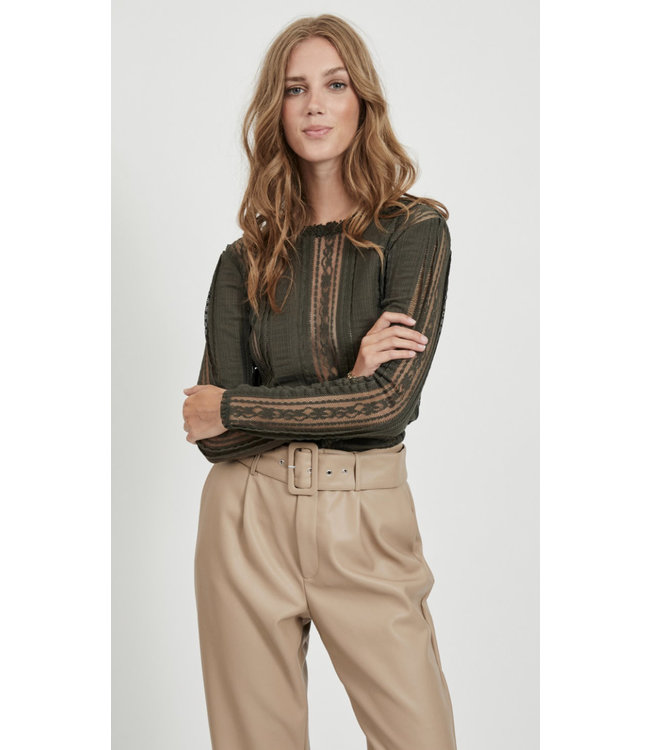 VILA VIOPSA L/S LACE TOP/DES FOREST NIGHT