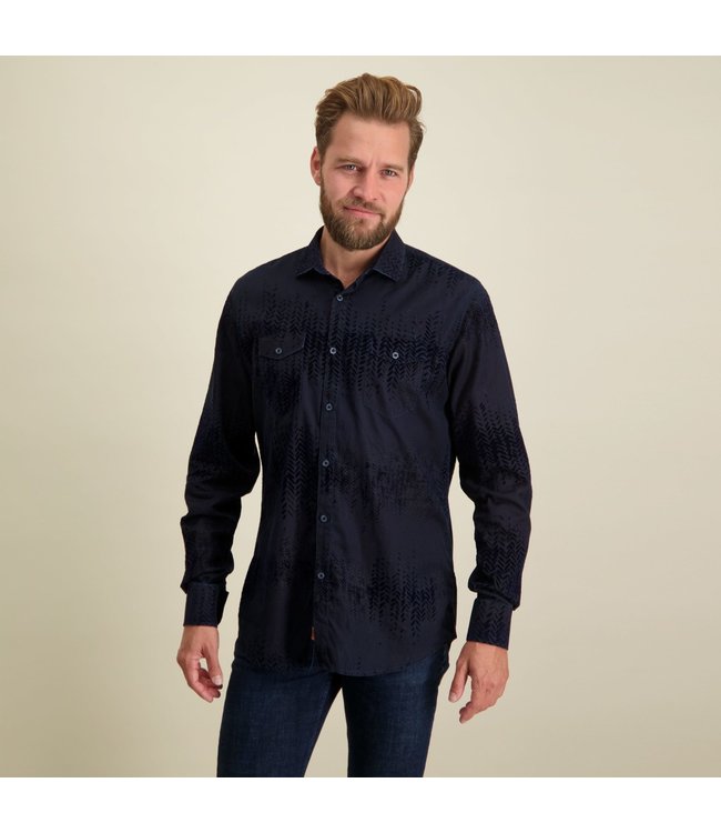 Companeros Shirt Printed Flock Navy 100% Tencel
